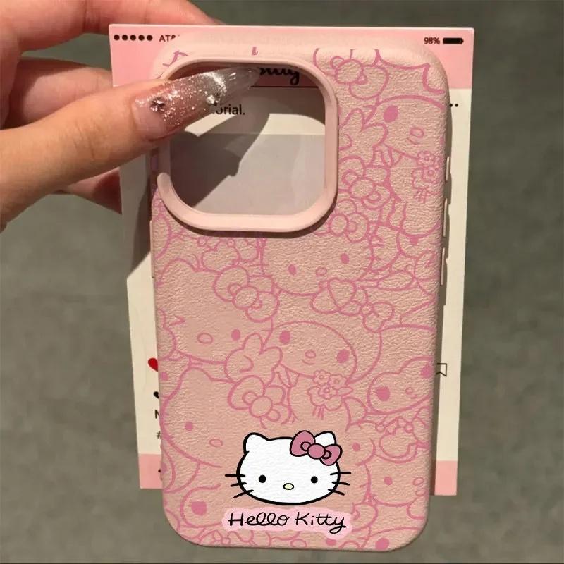 Pretty Cute Hello Kitty Chain Case For Iphone 17 Pro Max 17 Air 16 15 14 13 12 11 Pro Max 16e Lichee Pattern Phone Casing