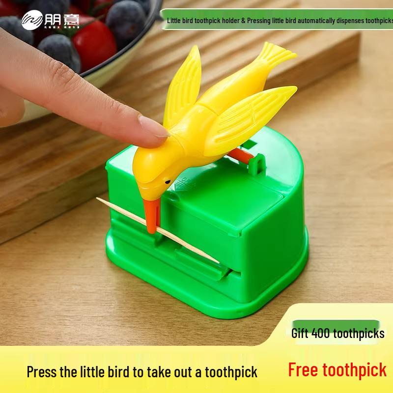 Automatic Cartoon Bird Toothpick Holder: Creative Press-Type Smart Box for Living Room