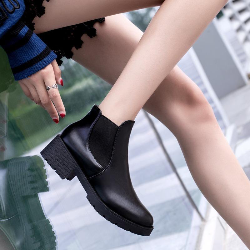 Women's Short Boots, Women's New Versatile British Style High-top Shoes, Thick-soled Martin Boots, Thick-heeled Boots