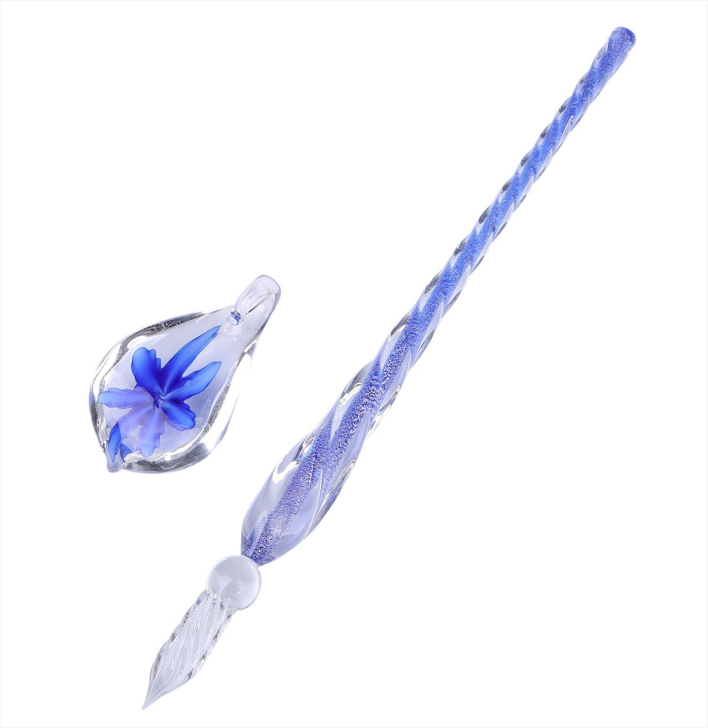 

tomtask Glass Pen and Pen Rest Transparent Fountain and Nib Set, G-Pen Pen, Ink, (Dark Blue) темно-синий