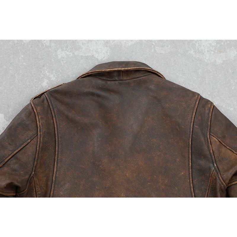 Chinesische Größe Rindsleder Ledermantel Herren Retro Distressed Motorrad Fahrradbekleidung Trendy Jugend LapeSpring und Herbst Mantel