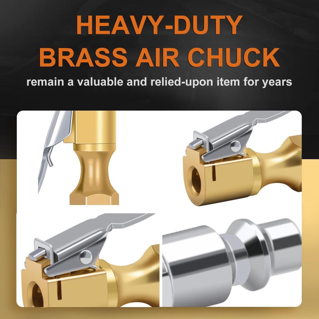 SAFELIFE Brass Air Chuck Closed Flow Tire Chuck Heavy Duty Locking Tire Inflator Chuck with Clamp