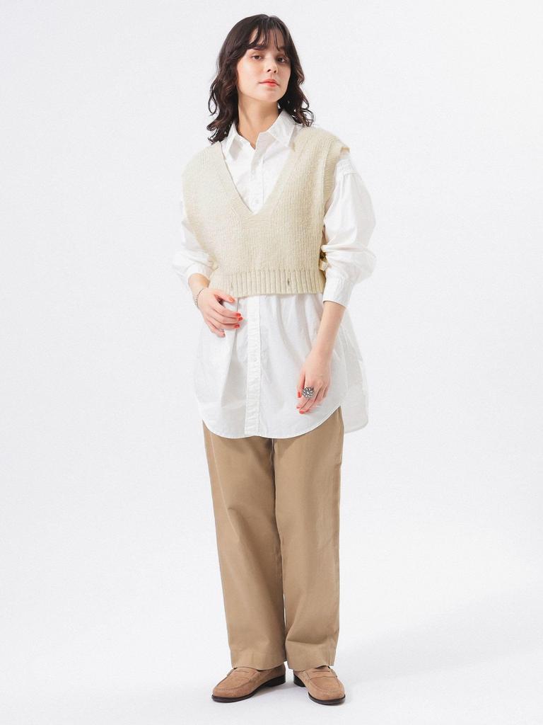 Beams Boy Women's Short Red Cross Knit Vest, Ivory, One Size, 13050146126