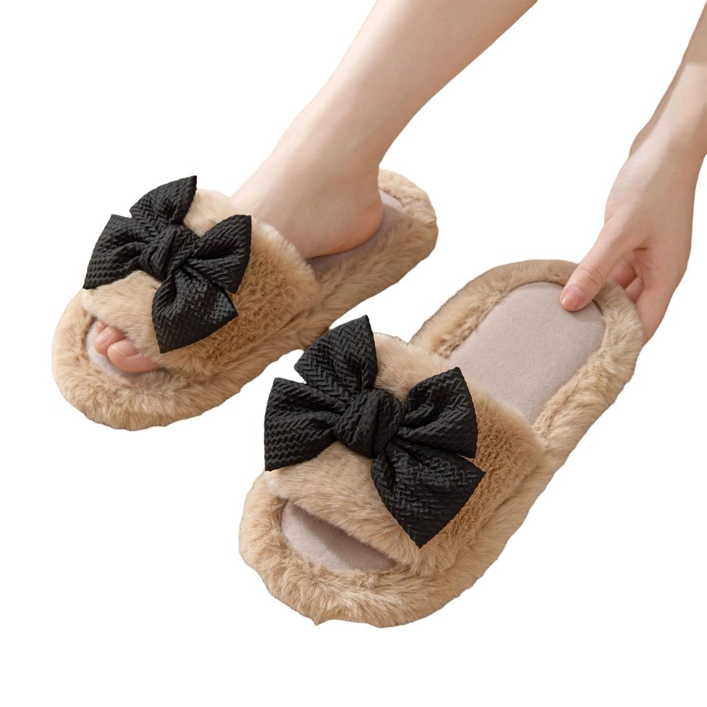 Women's Fuzzy Plush House Slippers with Design for Indoor Wear