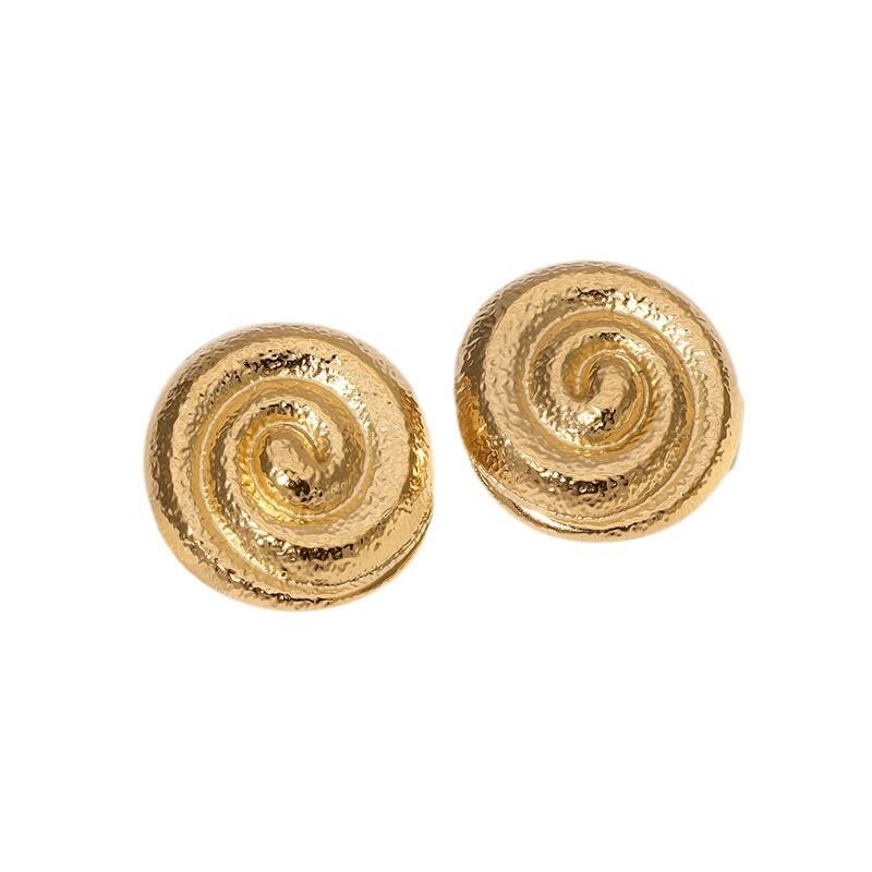 Stainless Steel Hammered Spiral Stud Earrings for Women Lady Classic Simplicity Gold Silver Color Earrings Banquet Jewelry Gifts