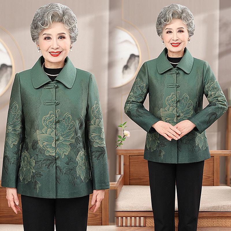 

Весенне-осеннее пальто с цветочным принтом для женщин среднего и пожилого возраста 3XL for 125-135 jin