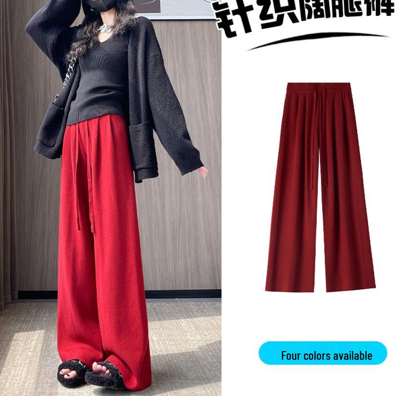 

2025 Autumn/Winter Women s Loose Drapey Wide-Leg Knit Pants - Floor-Length, Soft, Thickened, Casual One Size [80-120 kg]