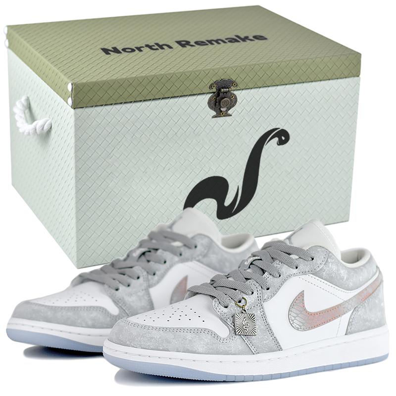 Jordan Air Jordan 1 Gray Starlight Whisper Slip Resistant Abrasion Resistant Low Top Vintage Basketball Shoes Women's DC0774-105(Team96-S-BOX)