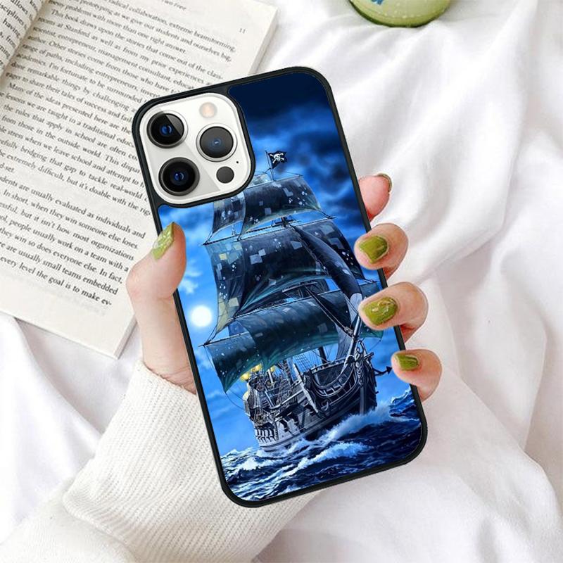 Old Ship in Sea Moon Night Celular Mobile Phone Cases For iPhone 17 Air 16e 15 14 12 13 11 Pro MAX Plus Coque Fundas