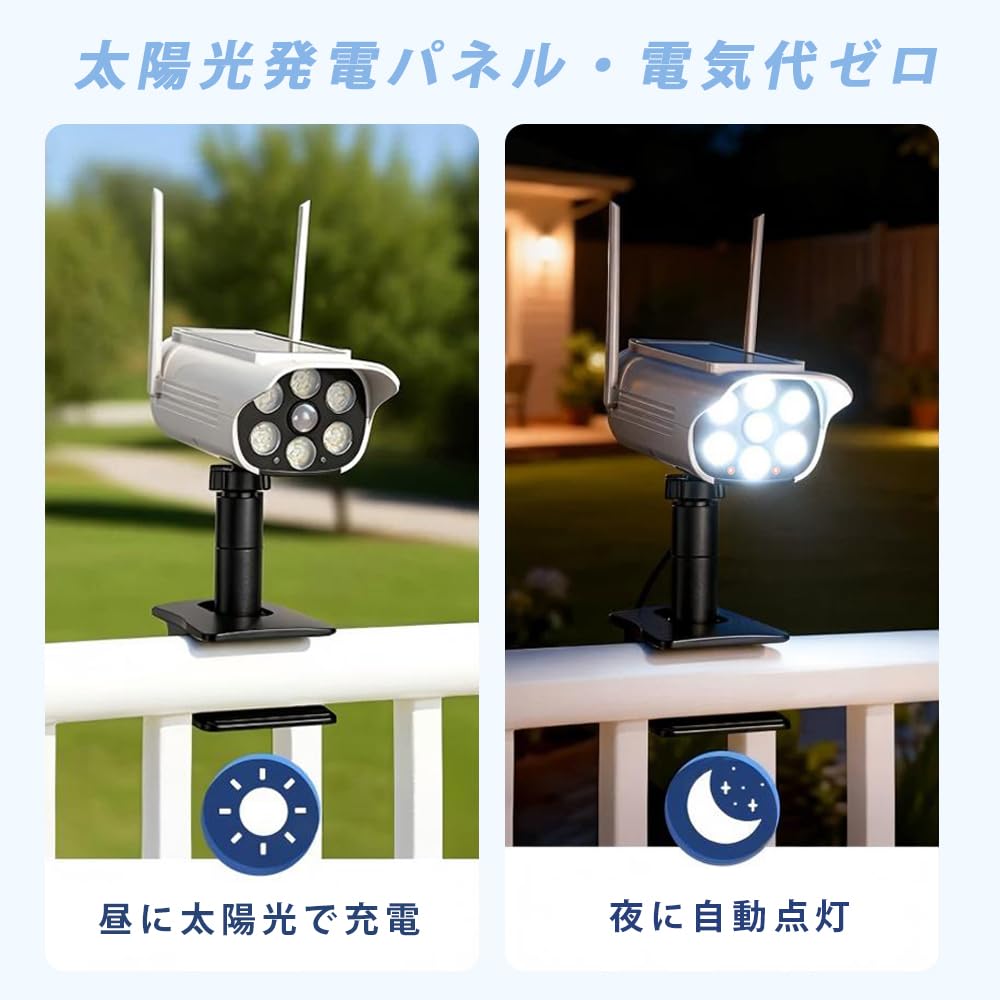Outdoor Solar-Powered Motion Sensor Light, Clip-on, Waterproof, Dummy Camera Design, Security Camera Style, Red Light Deterrent, Daylight Color,