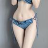 Denim Bra Shorts Cosplay Sexy Lingerie Extreme Kinky Micro Bikini String Panties Exposure Sexy Costume Erotic Top and Bottom Set B Set S [Ahegao]