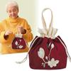 Satin Silk Embroidery Flower Handbag Ruffle Floral Bucket Bag Sweet Hanfu Drawstrings Bag  Shopping