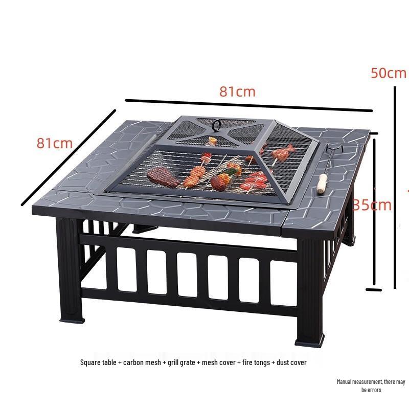 OEING Outdoor Detachable Square BBQ Grill Fire Pit Standard