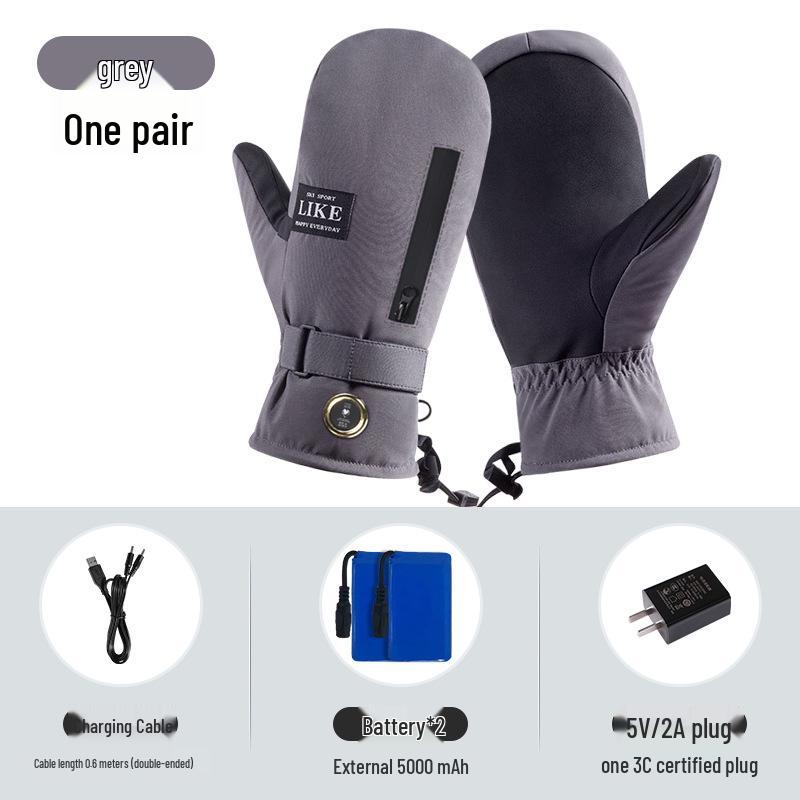 Self-Heating Electric Thermal Gloves - Waterproof for Winter Riding Large серый