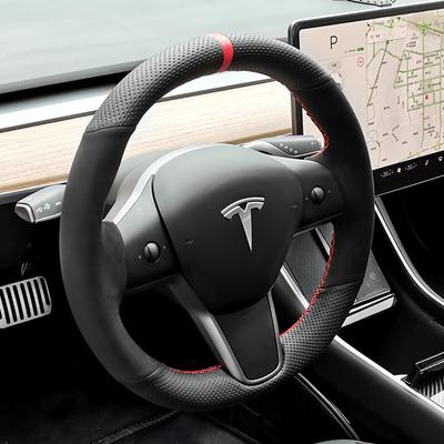 Para Tesla modelS model X Model 3 Capa de volante de camurça de couro personalizada DIY capa de roda de carro interior