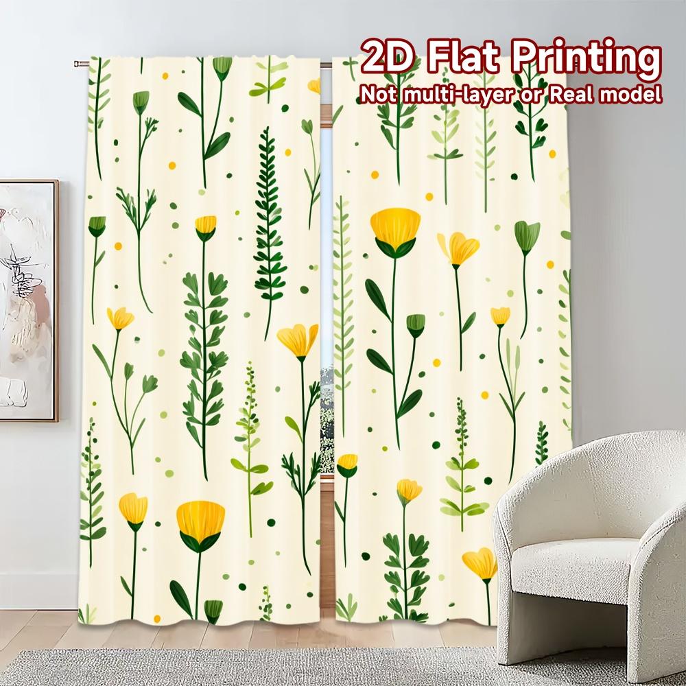 Set Of 2 Flat Printing Curtains Without Rod Floral Greenery Design April Fools Is Day Holiday Durable Polyester Made