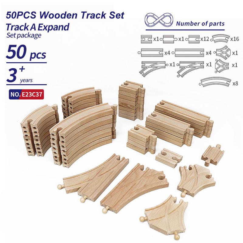 High-Quality 50Pcs High-Quality Wooden High-Quality Railway High-Quality Tracks Collection kit High-Quality Beech High-Quality Wooden High-Quality