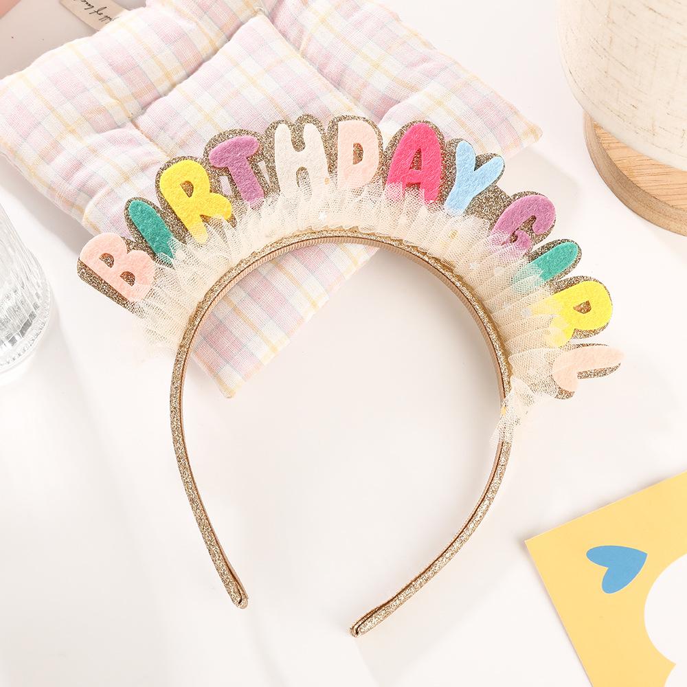 TREETIP Custom Birthday Girl Headband Colorful Glitter Letters Lace Trim Hair Band Party Photo Prop Kids Women Girls Decoration