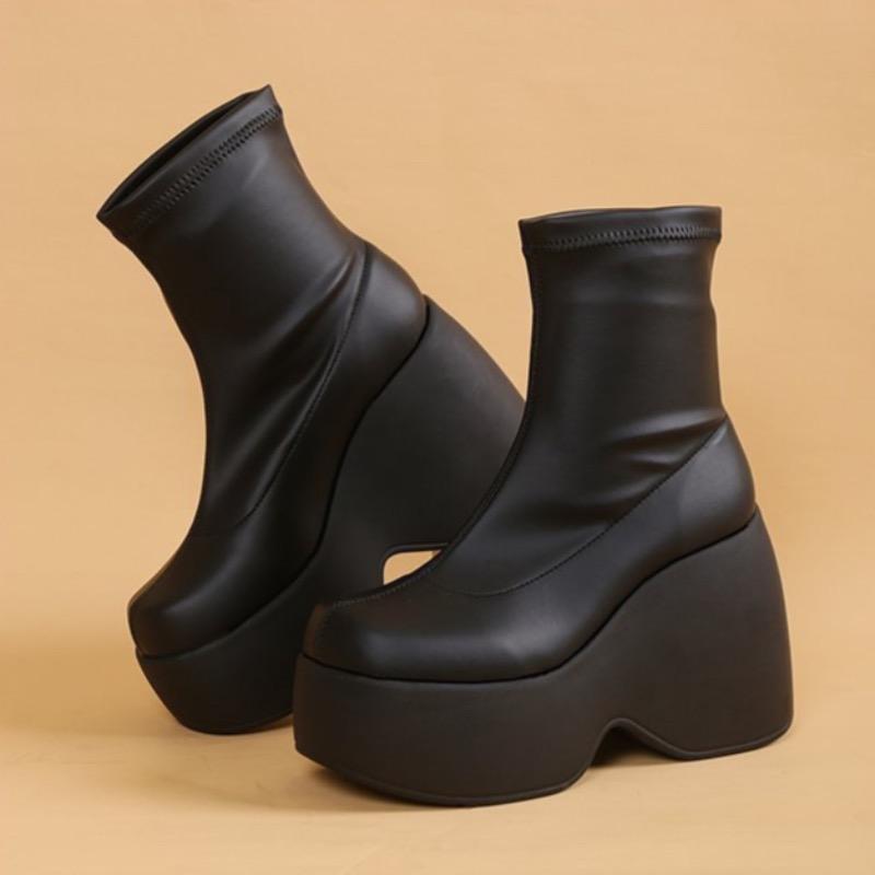 

Модные женские ботинки Дизайнерские танкетки Платформа Ботинки Модные повседневные кожаные ботинки для женщин Роскошные ботфорты Комфортные эластичные боты 35