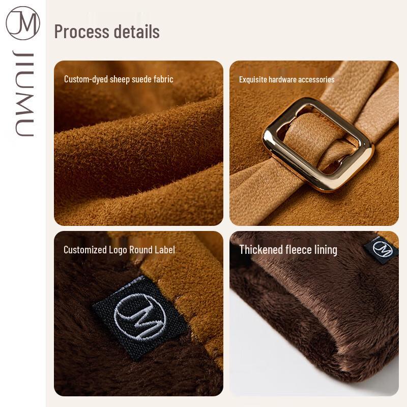 JIUMU Women's Warm Plush-Lined Sheepskin Gloves