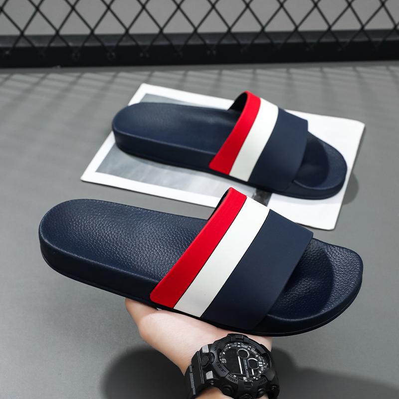 Men Striped Sandal Shoes Summertime Soft Plush Comfort Anti-Skid Slide Shoes Indoor Outside Women Beach Footwear Quick-Dry Eva Platform Light
