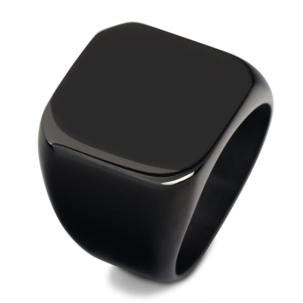 

HNSP 316L Stainless Steel Square Signet Ring For Men 14MM Wide Male Finger Accessories 12 чорний