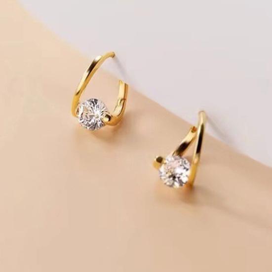 1 Pair Drop Earrings Cubic Zirconia Inlay Arc-Shaped Design Earrings Lightweight Comfortable Wearing Women Earrings Jewelry Gift