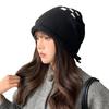 Winter Warm Knitted Hat with Personalized Rolled Edge Drawstring Pile Hat Korean Version Versatile Ear Protection Woolen Hat Pullover Hat for Women