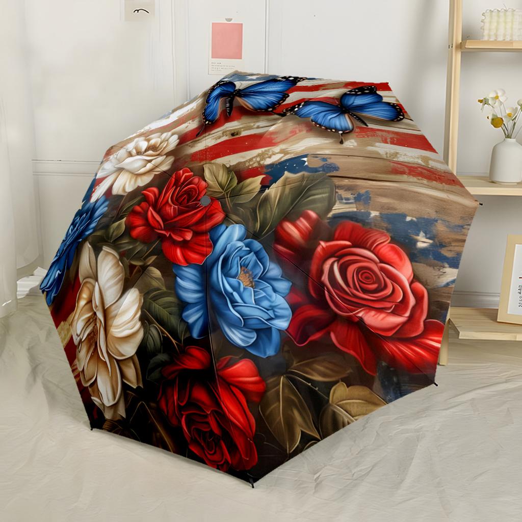 Floral Harmony In Red Automatic Umbrella Folding Umbrella with 8 Ribs Sturdy Construction Travel Essential Compact Folding Umbrella