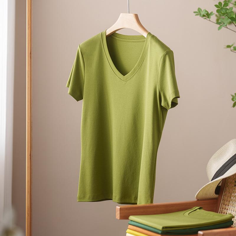 Rundhals Kurzarm Damen Sommer Neueste Trendige Vielseitiges und Bequemes T-Shirt Langgewaschenes Baumwoll Oberteil Ohne Verformung