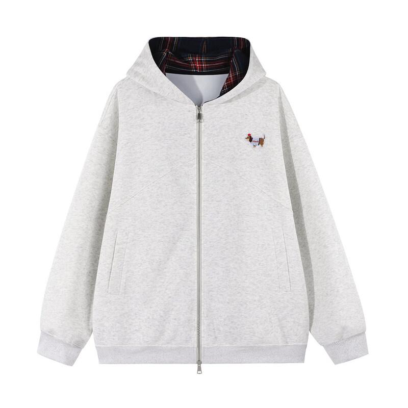 LEMANISM Dachshund Plaid Hooded Zip-Up Jacket