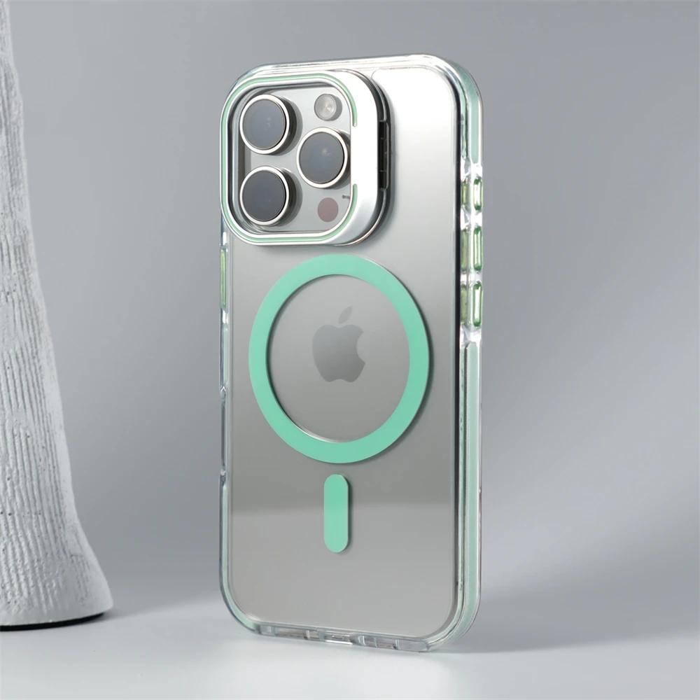Luxury Lens Holder Shockproof Magnetic Case For iPhone 16 15 14 Plus 13 12 17 Pro Max 17Air 16e Magsafe Fashion Clear Cover