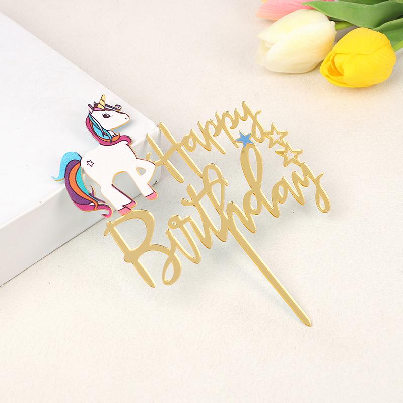 Happy Birthday Unicorn Acrylic Cake Topper Decoration Kids Girls Unicorn Theme Birthday Party Decor Supplies Baby Shower