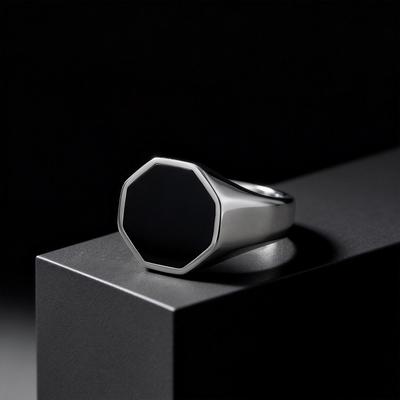 Stylish Punk Geometric Hexagon Stainless Steel Smooth Signet Ring Fashion Minimalist Jewelry for Men Him Gifts