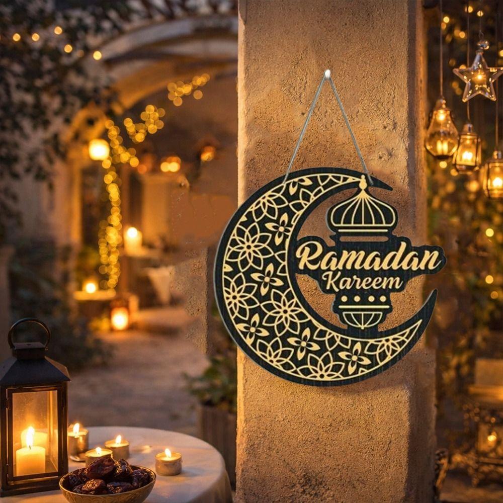 Round Plaque Eid Mubarak Wall Pendant Carved Ramadan Gift Ramadan Festival