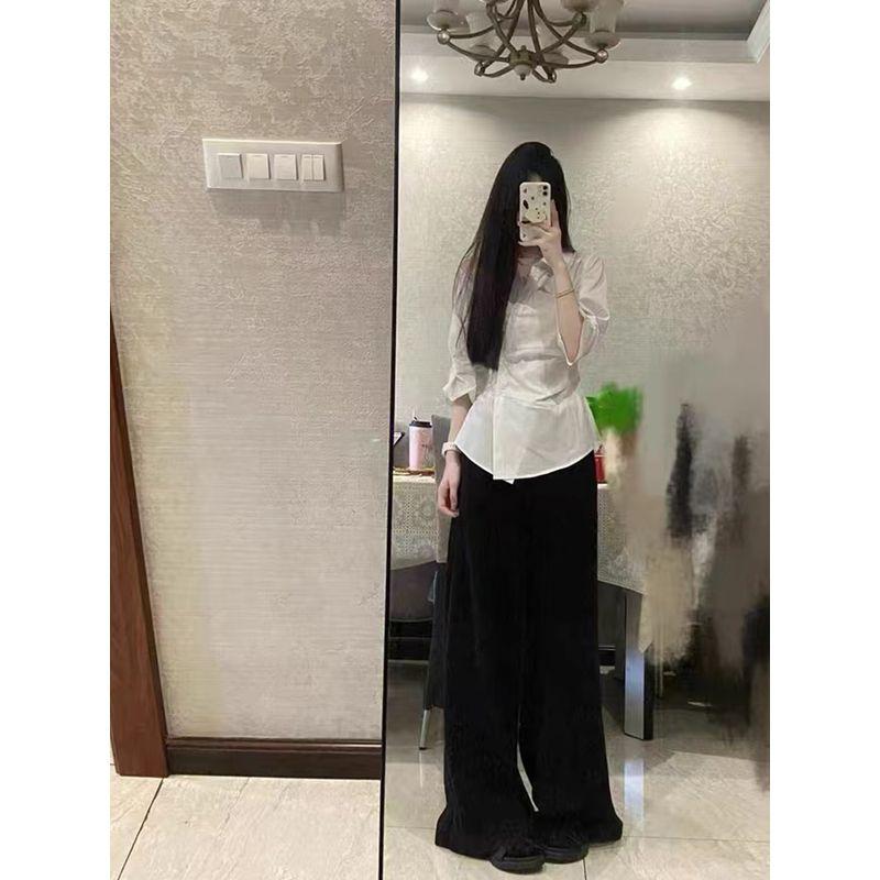 More Than 2024 Buttons Elastic Waist Fall and Winter Gray Straight Sweatpants Idle Style Loose Casual Mop Wide Leg Pants