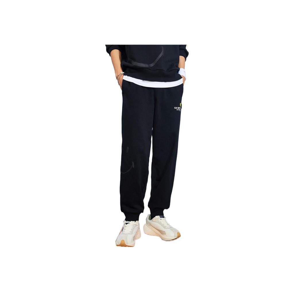 Anta X Smileyworld Co-Branded Logo Print Jogger Sports Pants Unisex Bottoms Black 952239704-3