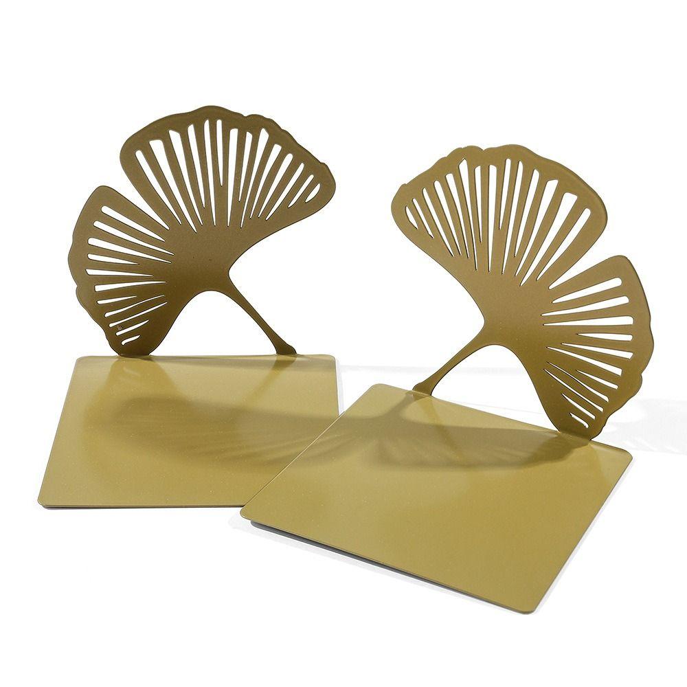 Stilvolle L-förmige faltbare Buchstützen Hohlmetall-Bücherregal Ginkgoblatt Bücherregal Unisex