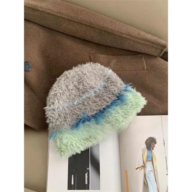 Korean Style Face Showing Small Plush Knitted Hat for Women In Autumn and Winter New Thickened Warm Ear Protection Woolen Hat Big Head Basin Hat
