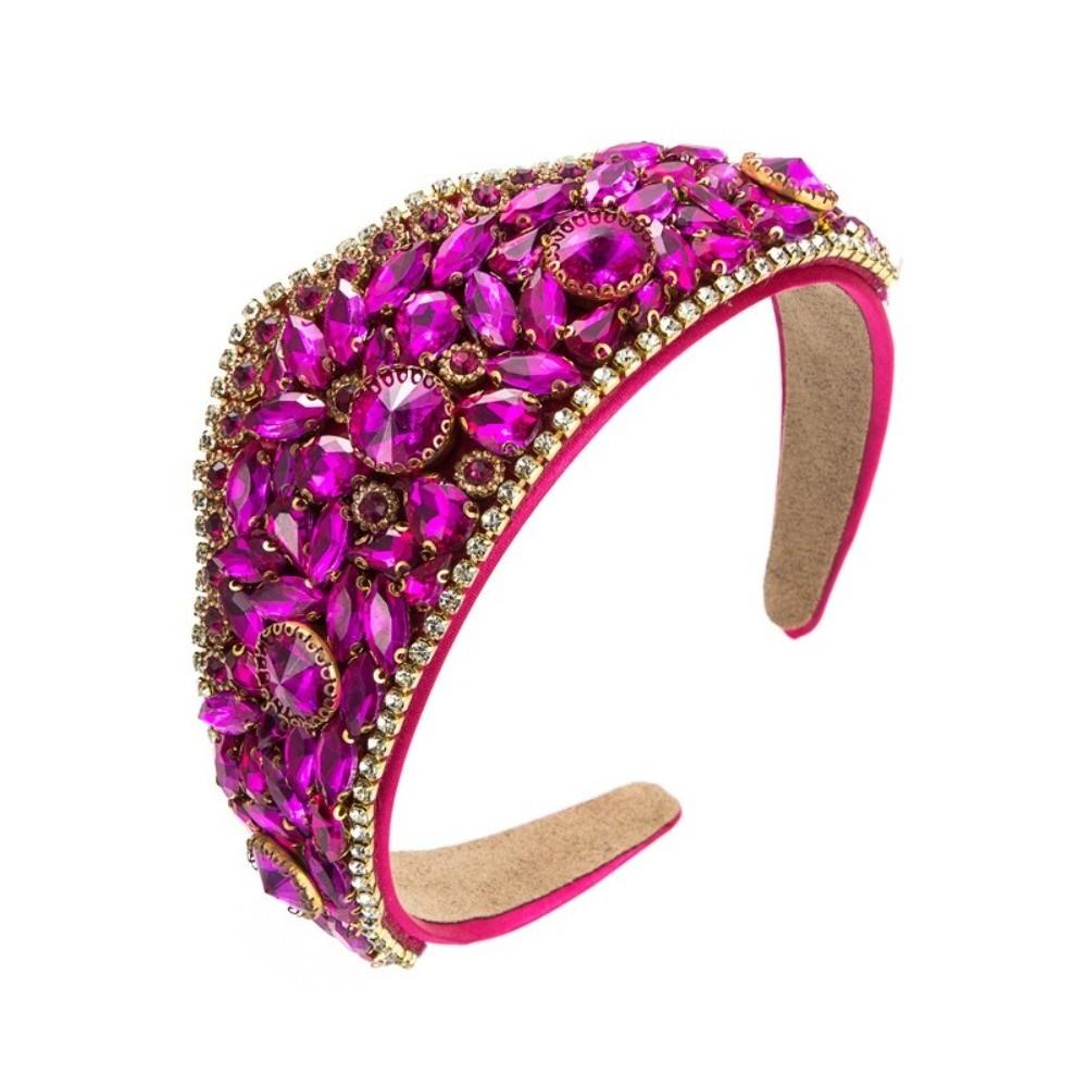 Candy Color Women Hair Hoop Wide Brim Baroque Headdress Fashion Rhinestone Headband Performance