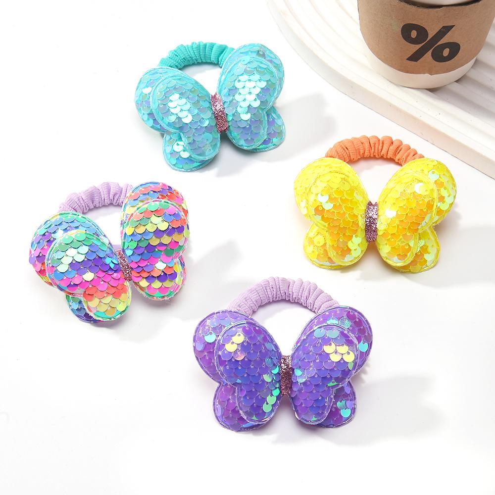 1PC New Cute Sequin Butterfly Girls Kids Ponytail Elastic Hair Bands Children Hair Ties Princess Hair Accessories Baby Headwear