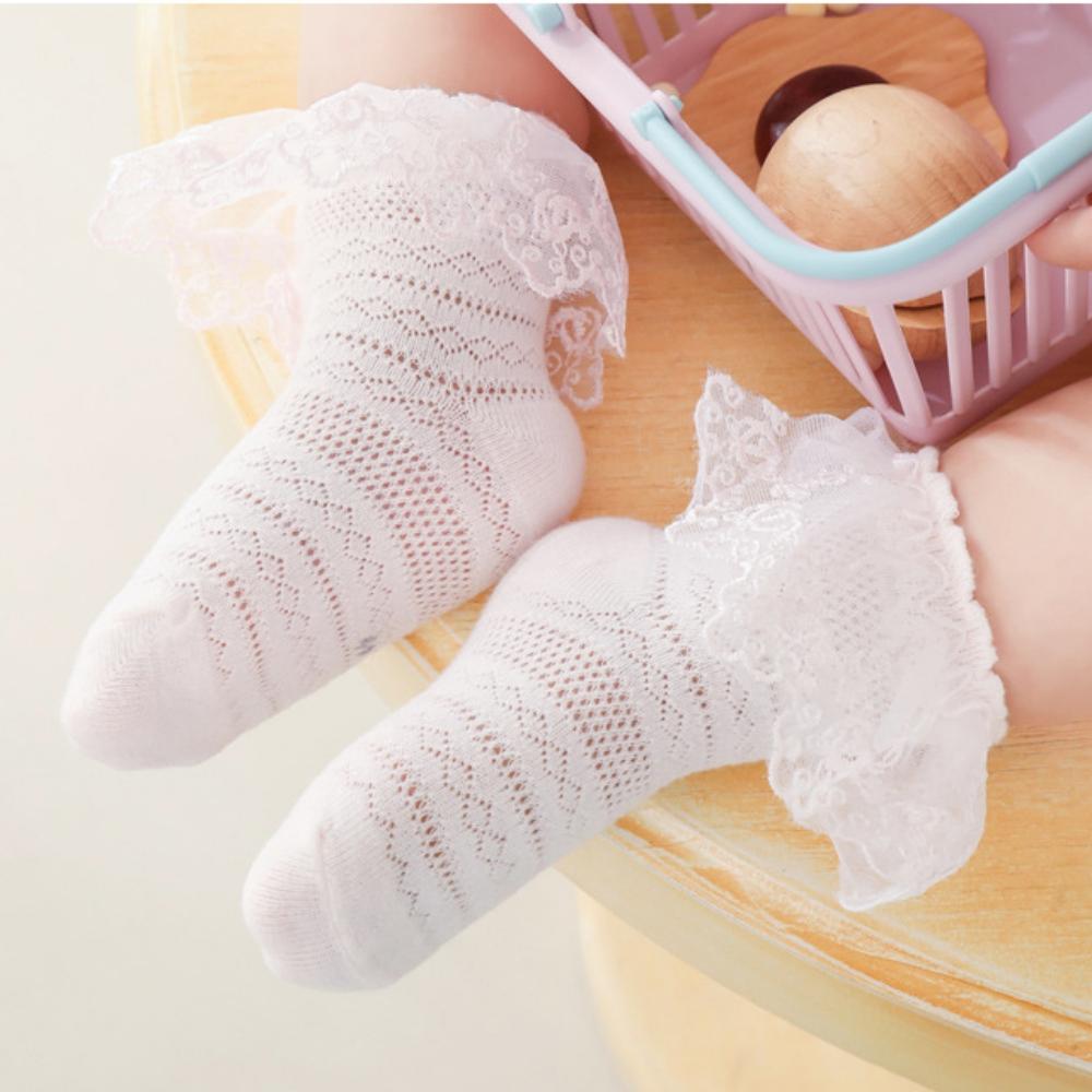 Lace Summer Princess Baby Girl White Short Socks Breathable Cotton Seamless Socks for Infants