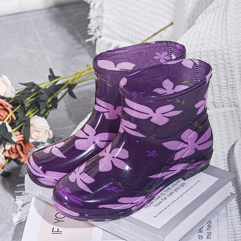 Damen Kurze Röhre Blumenmuster Gummistiefel - Wasserdicht, Rutschfest, Modisch, Niedrig geschnittene Gummischuhe für Küche & Draußen… Mehr