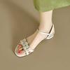 Handmade Real Soft Leather Low Heel with Sandals Female 2025 Summer New Fairy Style Shoes Woven Thick Heel Sandals
