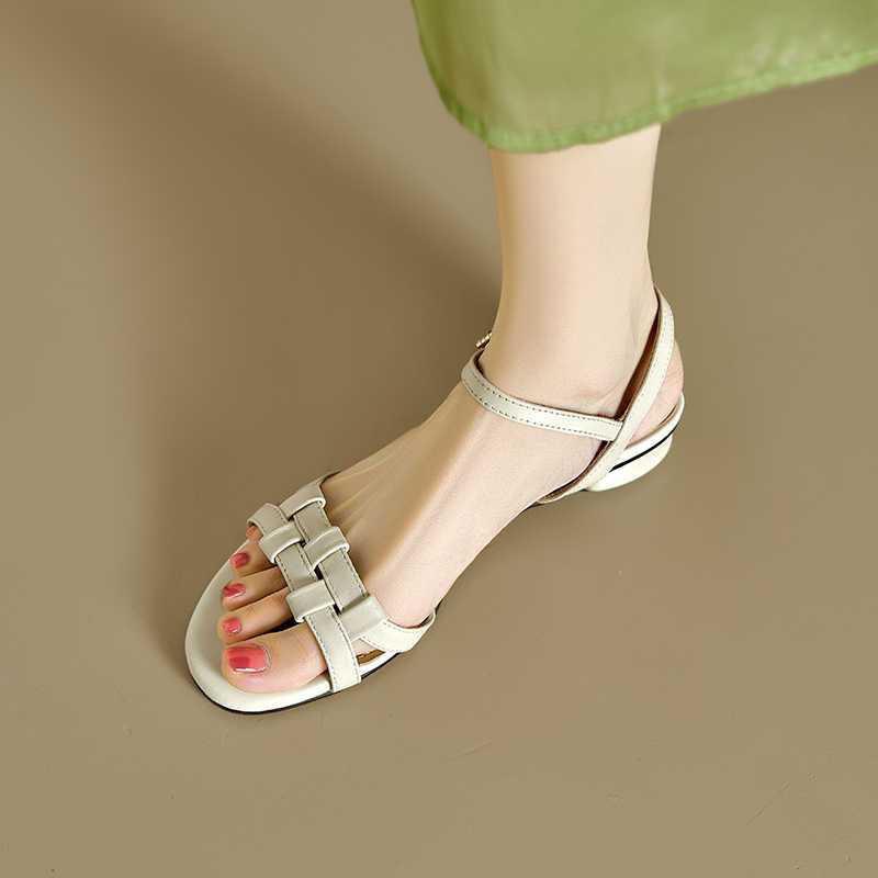 Handmade Real Soft Leather Low Heel with Sandals Female 2025 Summer New Fairy Style Shoes Woven Thick Heel Sandals