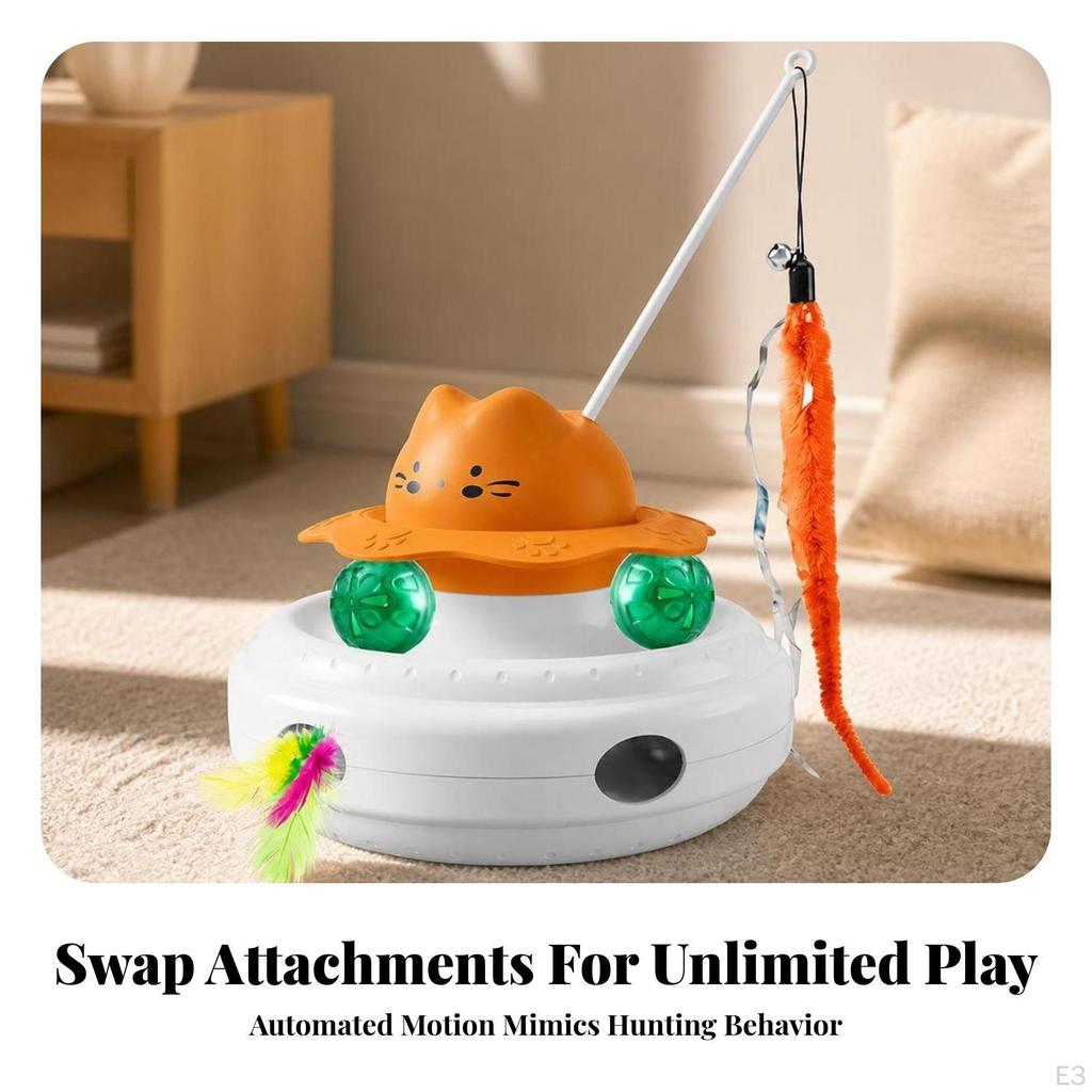 Interactive Automatic Cat Toy | Cordless Wheeled Base, with Feather teaser, for Solo