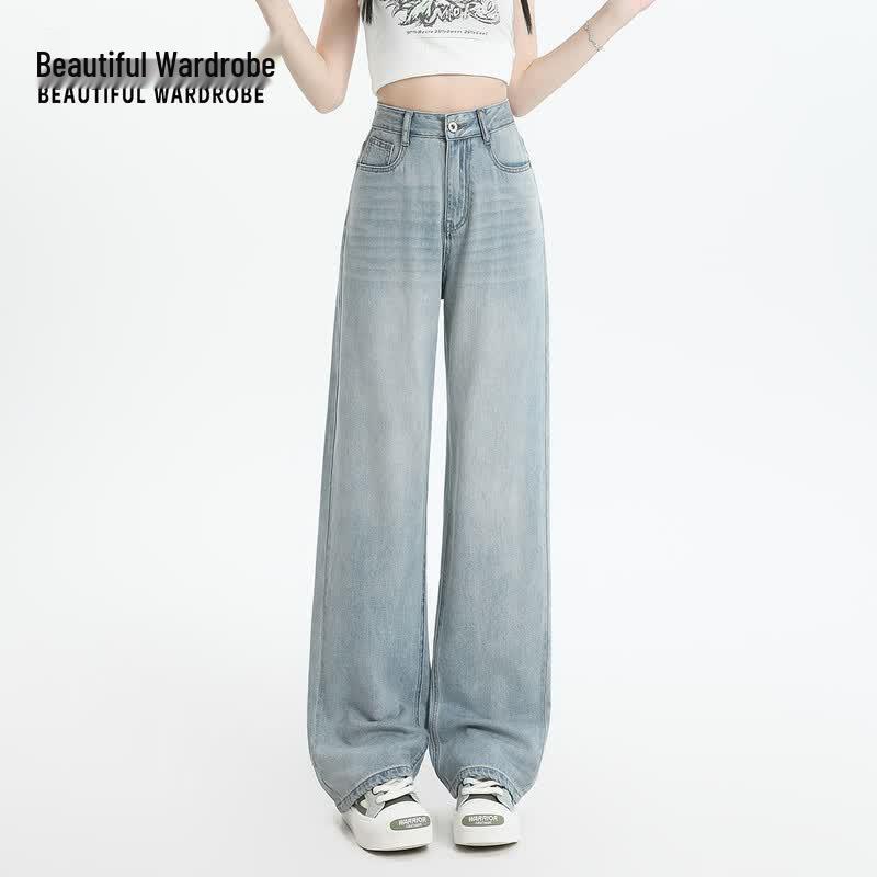 BEAUTIFUL WARDROBE 2026 S/S Women's American Retro High-Waist Wide-Leg Jeans