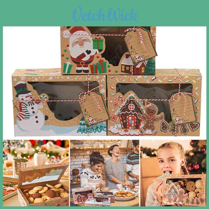 12pcs Kraft Paper Christmas Gift Candy Cookie Muffin Cake Boxes With Exquisite Printing And Decorative Tags