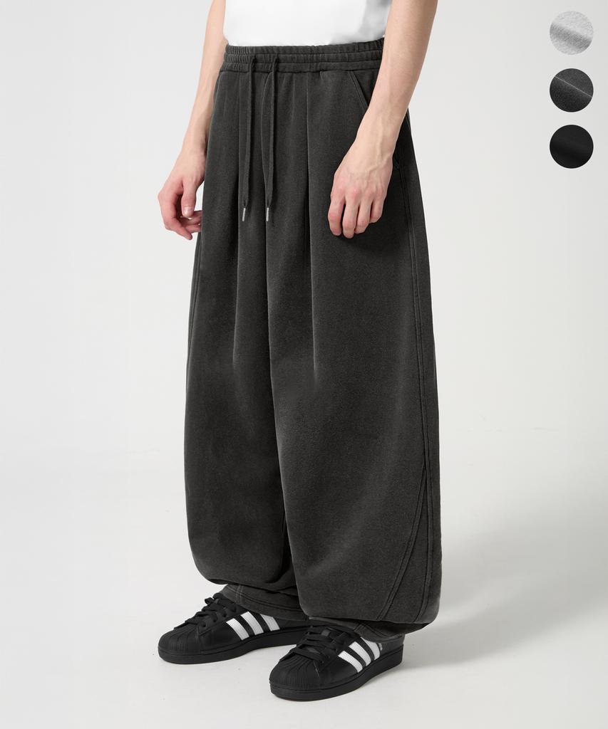 TRILLION One-Pleat Curved Side-Pleat Sweatpants_3Color