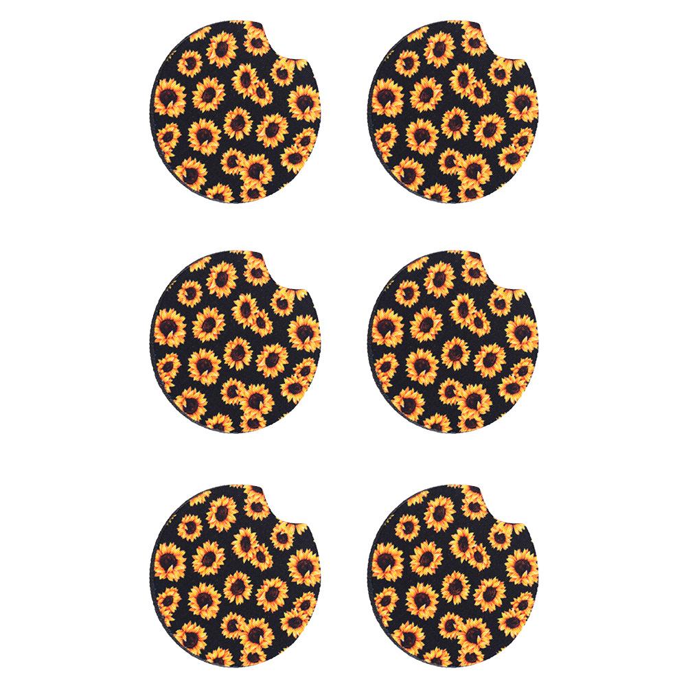 6Pcs Car Cup Mat Anti-Skid Sunflower Pattern Coaster Waterproof Drink Pad Heat-Resistant Stylish Car Interior Organizer